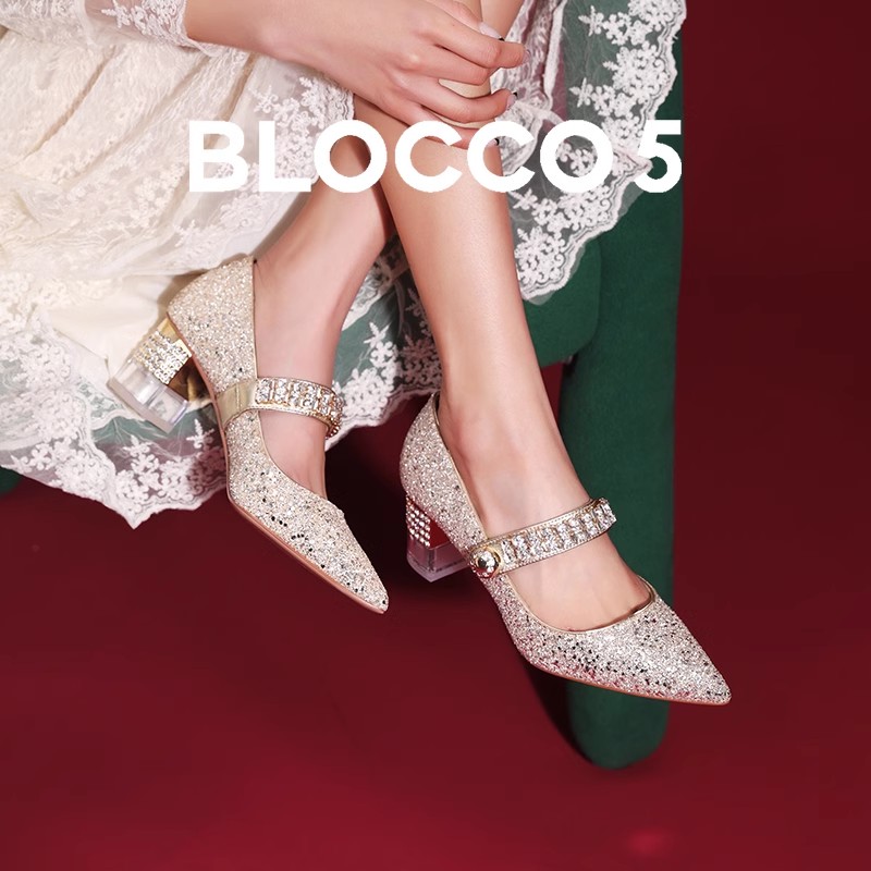 【杨超越同款】BLOCCO5婚鞋粗跟秀禾婚纱鞋子女高跟鞋新娘不累脚