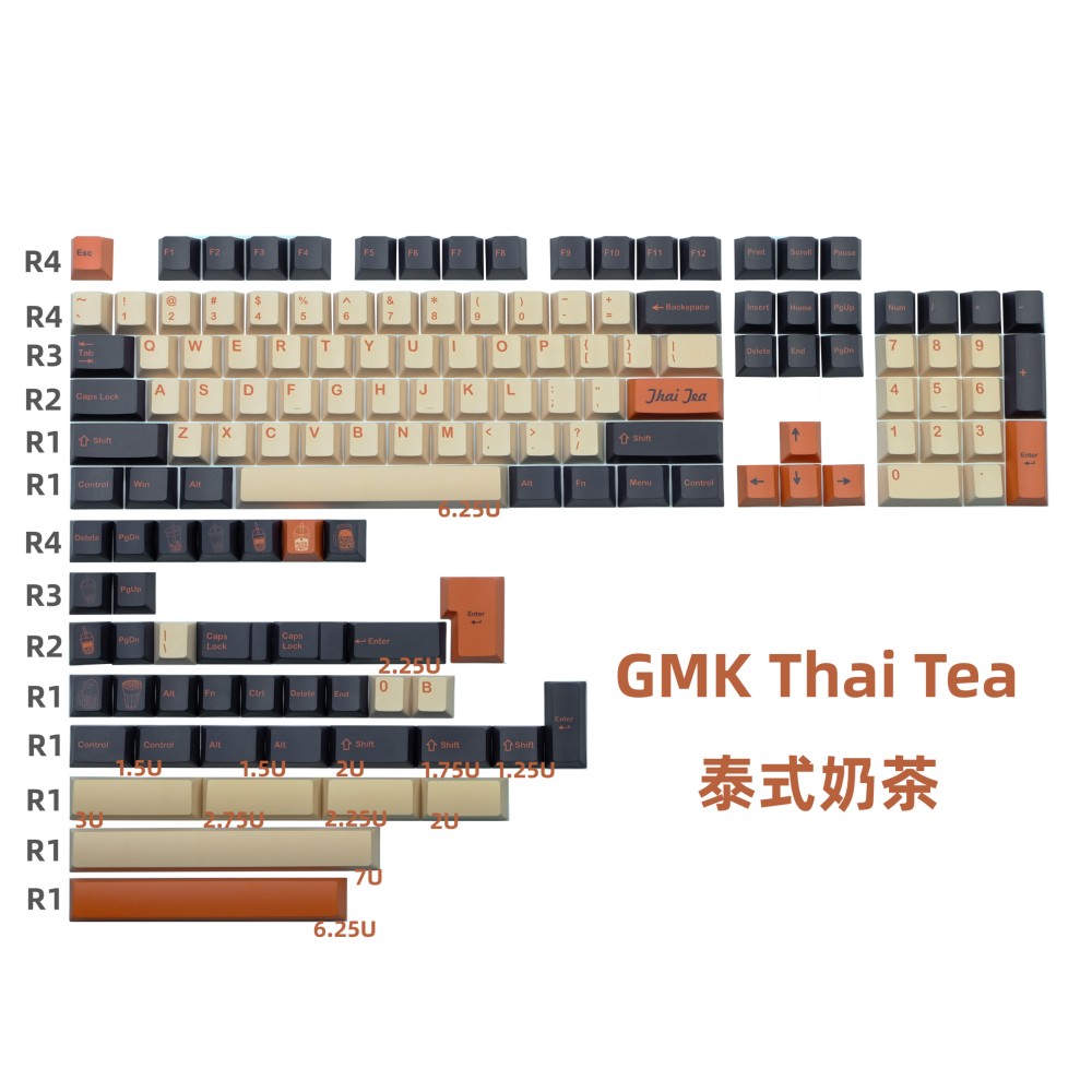 GMK Thai Tea 泰式奶茶键帽PBT热升华机械键盘用个性按键全套复古