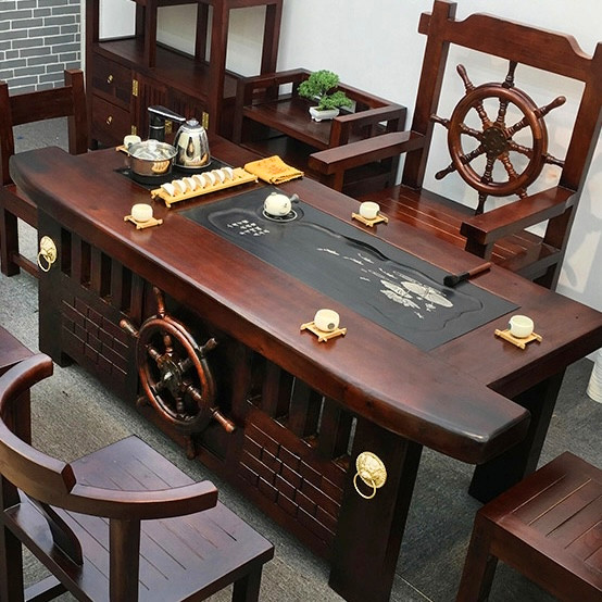 老船木茶桌椅组合实木功夫茶台大茶几家用办公泡茶桌茶具套装一体