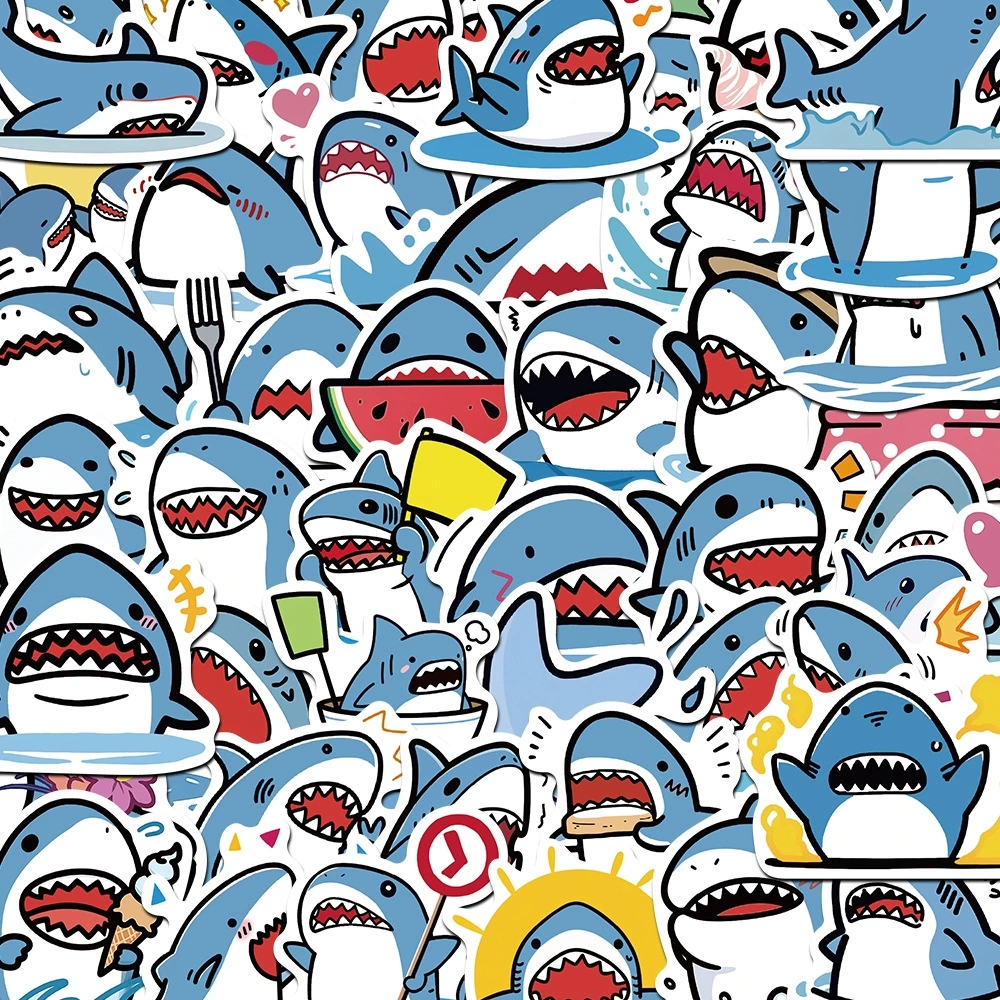 1000张肥肥鲨抹茶旦旦家族表情包合集卡通可爱手账贴纸搞笑防水贴