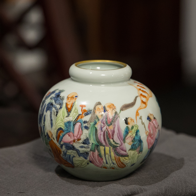 清代珐琅彩人物罐老物件古玩古董收藏瓷器艺术品真品办公室瓷器摆
