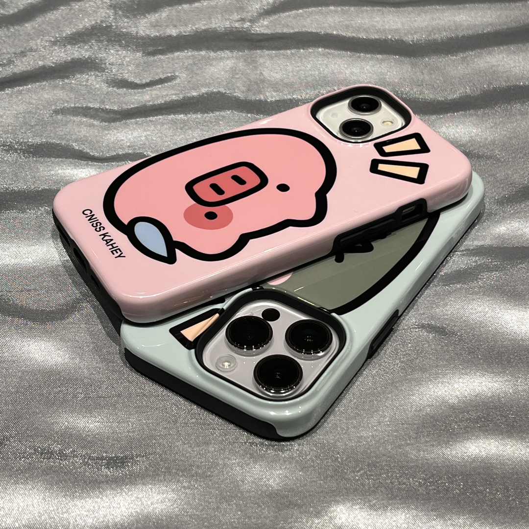 卡通绿色鳄鱼粉色小猪头像手机壳适用于iphone15promax二合一磨砂肤感保护套苹果11/12/13/14情侣软壳小众风