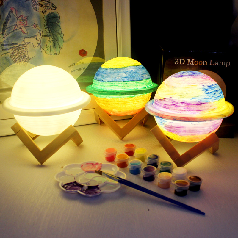 创意手绘土星灯3D星球灯小夜灯月球灯 儿童彩绘涂鸦手工制作用品