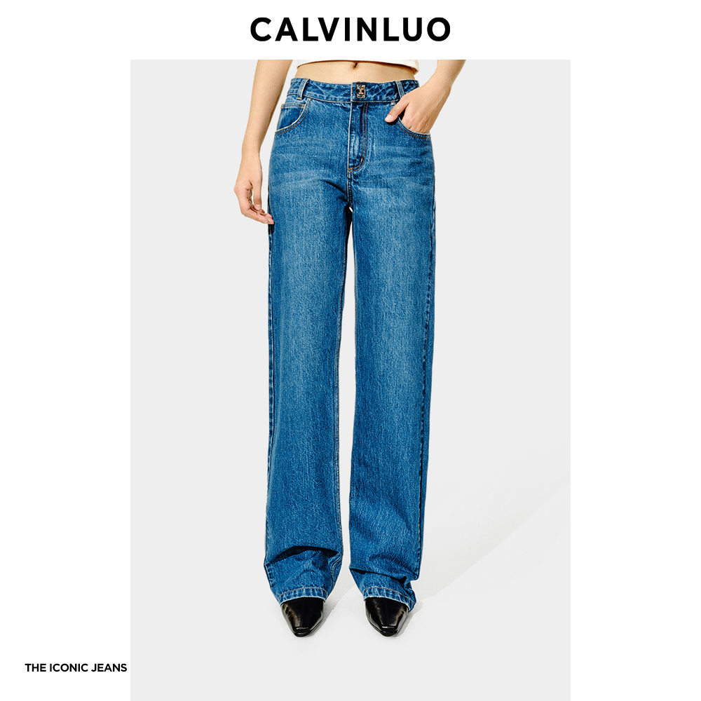 CALVINLUO 蓝色经典牛仔裤 24新品直筒裤 005 乔欣张小斐明星同款