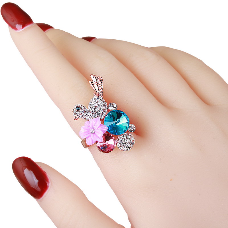 欧美水晶花花朵鸟巢食指戒指女时尚个性装饰指环韩版气质夸张饰品