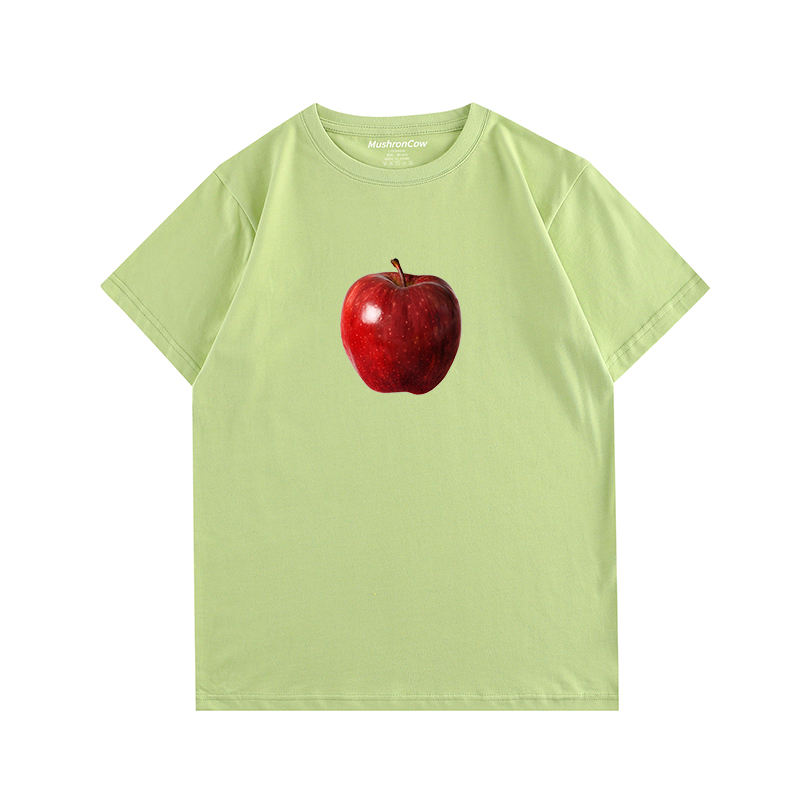 MushronCow一个红苹果插画印花短袖T恤 百搭休闲纯棉圆领上衣夏季