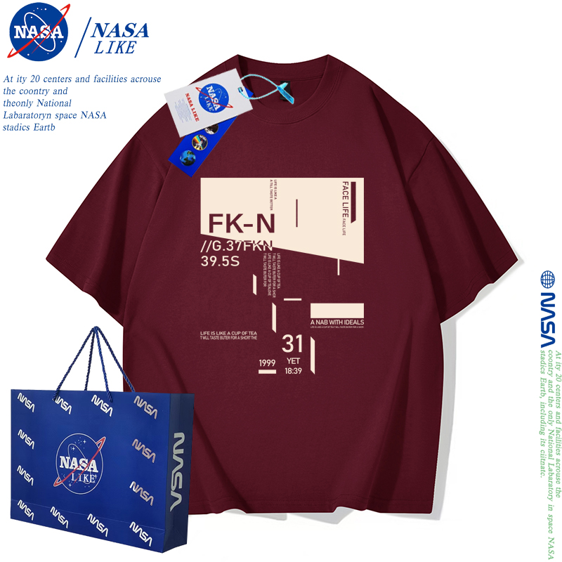 NASA联名美式复古高级感情侣款男女短袖T恤夏季潮牌宽松纯棉上衣