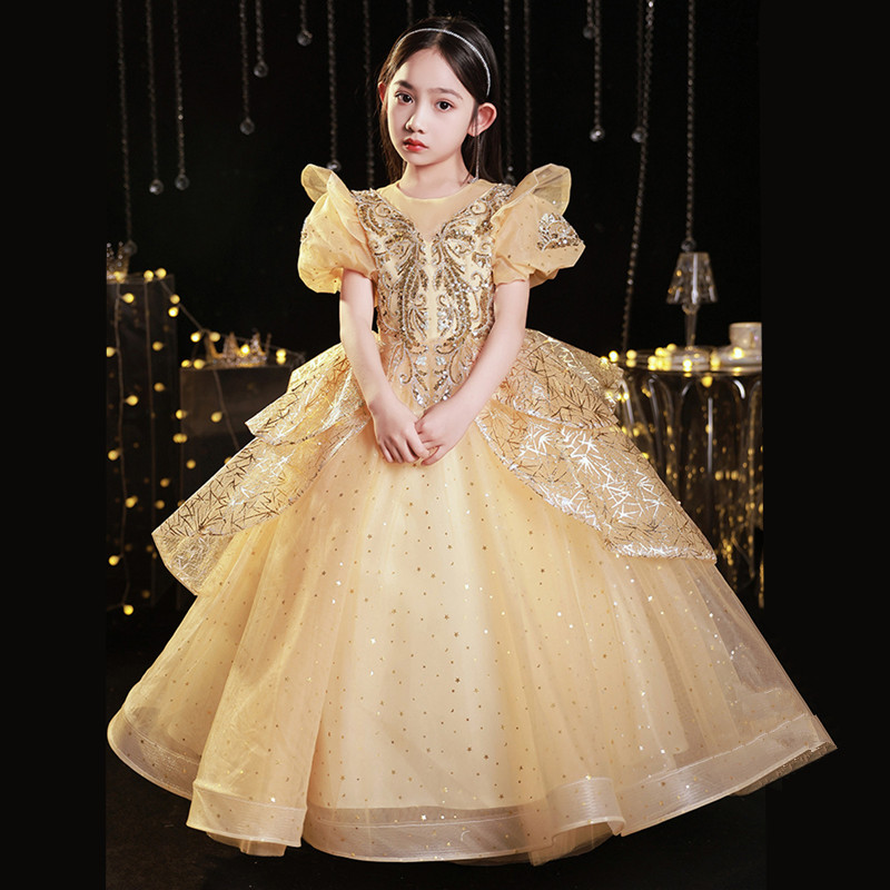 女孩成长礼服10岁儿童小主持人美声独唱华丽绑带公主裙钢琴音乐会