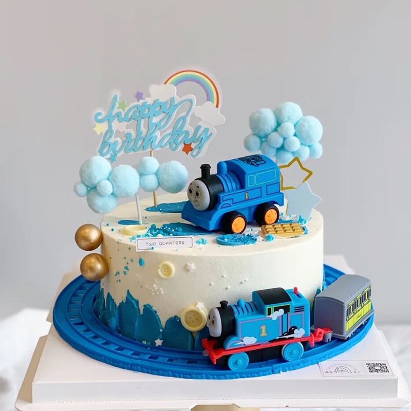小火车蛋糕装饰摆件6/8/10寸轨道火车头玩具儿童男孩生日烘焙配件