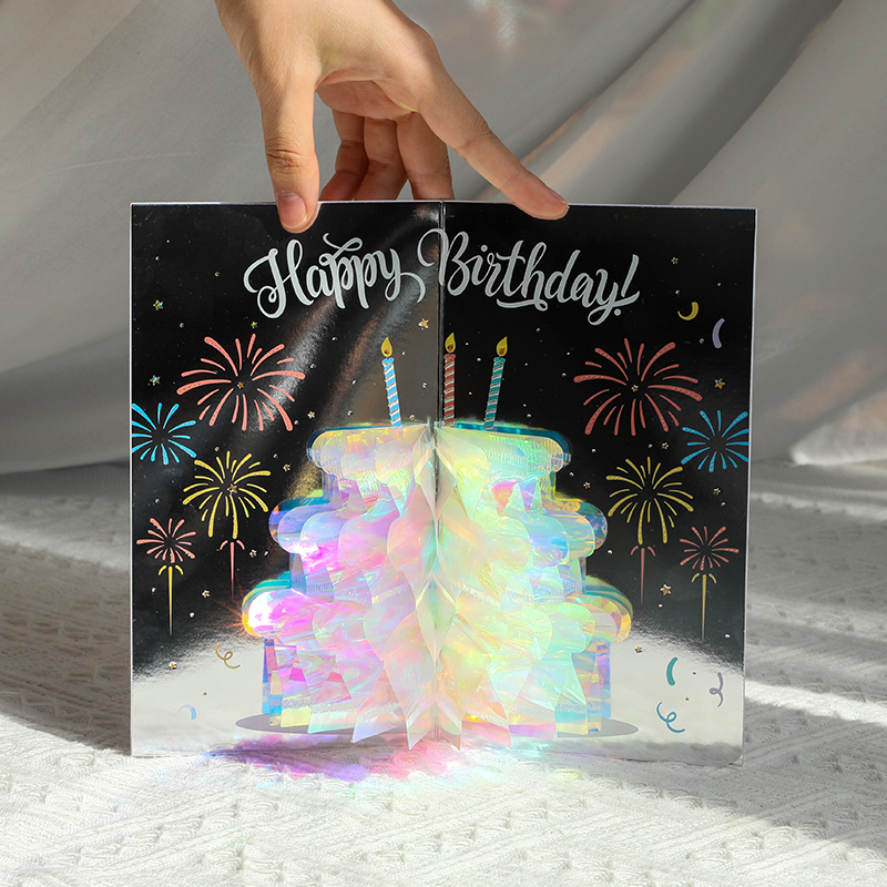 生日贺卡高级感3d创意纸雕立体蛋糕造型手工代写祝福定制字小卡片