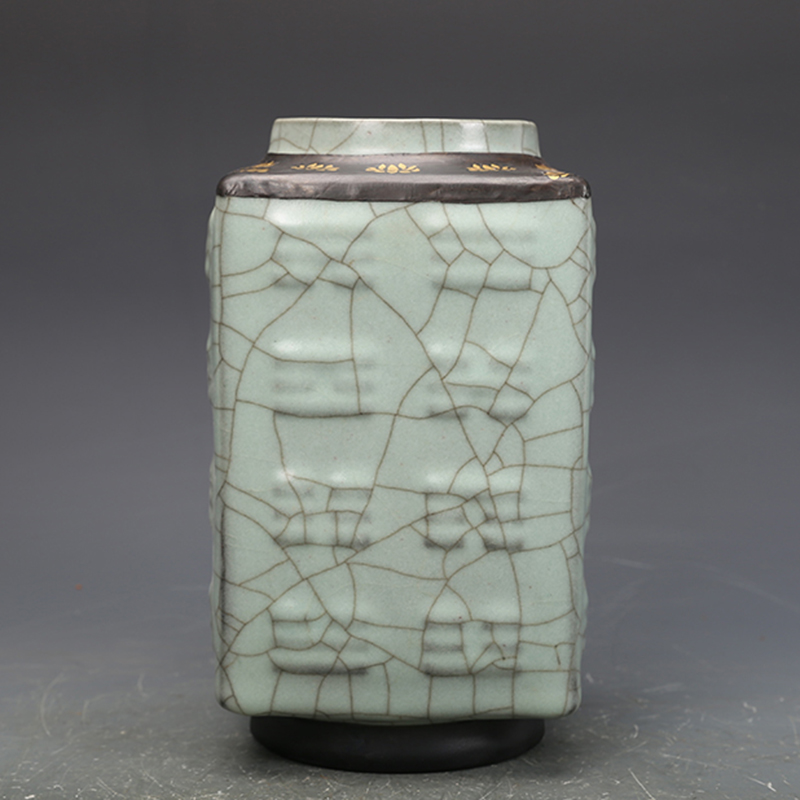 清仿官釉乾隆瓷器粉青釉琮式瓶古董古玩明清老瓷器旧货老货收藏