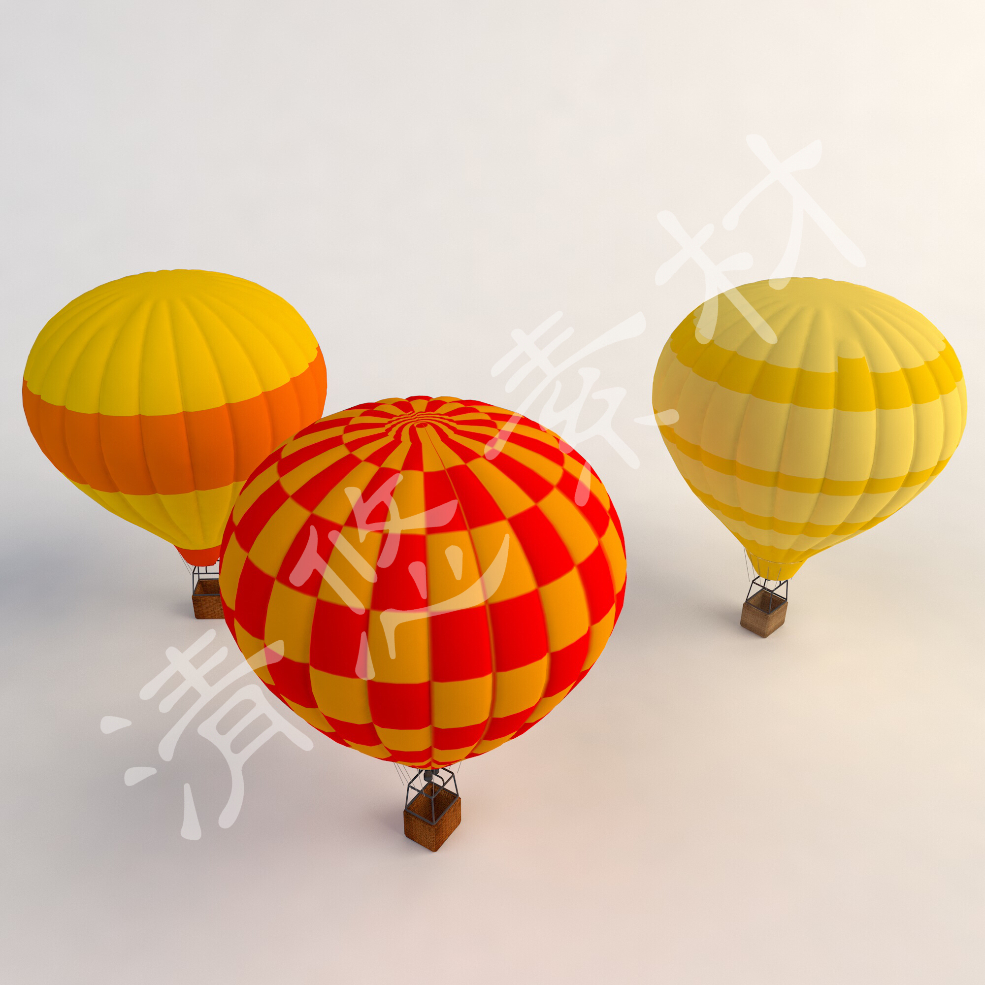 卡通彩色燃气球3dmax c4d热气球模型 吊篮 fbx格式 338