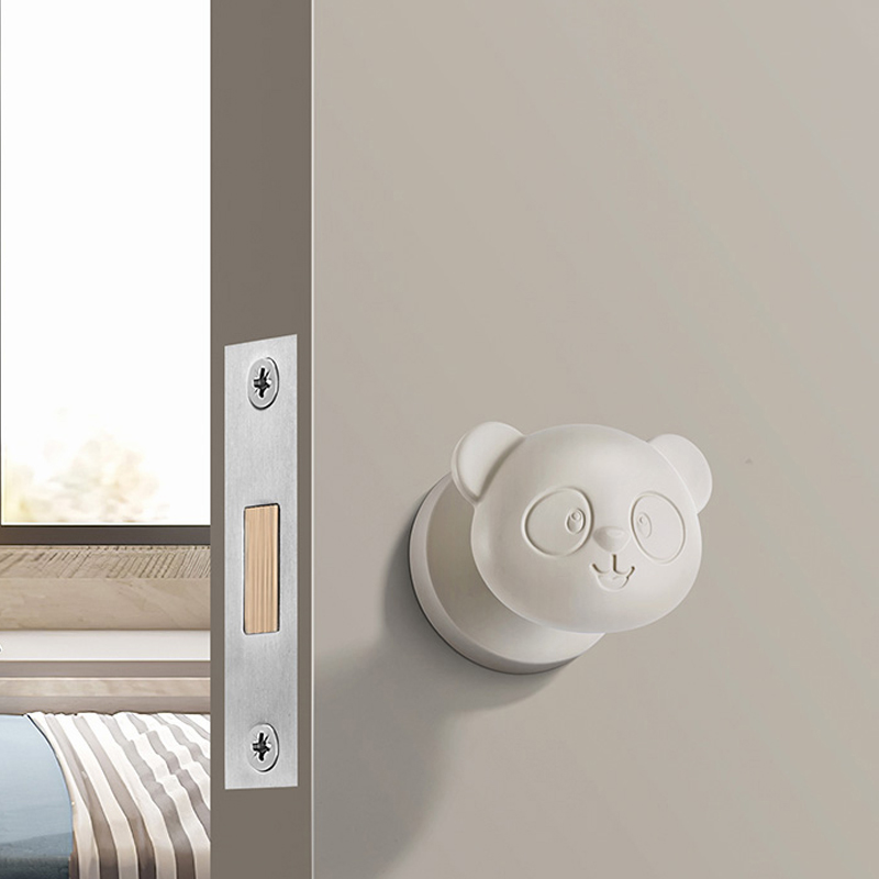 新款小熊猫极简奶油风电视背景隐形单面门锁可开锁儿童房间门把手