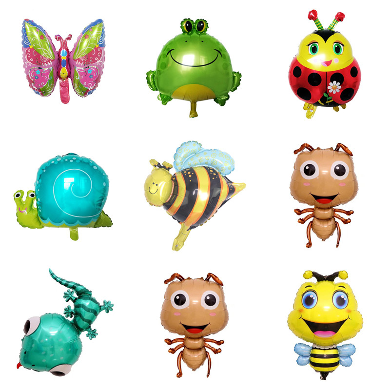 萌卡通铝箔气球蜜蜂蜗牛甲壳虫蚂蚁森林小昆虫绿色主题气球布置