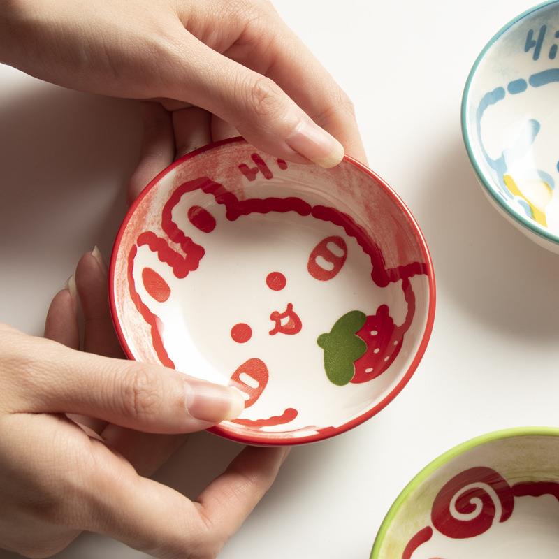 绘画萌宠卡通新款碟子陶瓷餐具釉下彩酱料碟调料碟味碟小圆碟创意