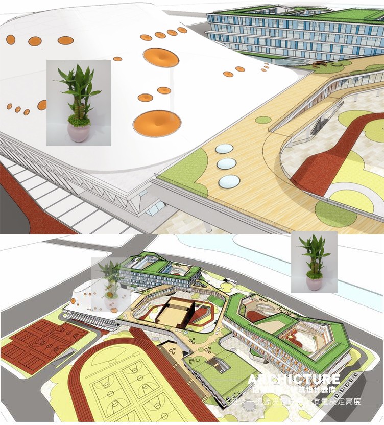 现代/折屋面/架空连廊/中学小学学校 建筑规划设计方案/su模型