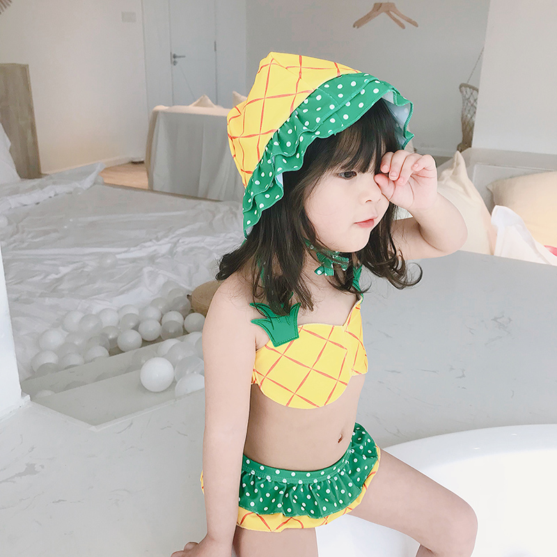 韩国儿童泳衣女孩婴儿宝宝比基尼女童泡温泉可爱小菠萝游泳衣泳装