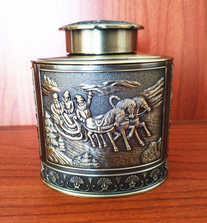 俄罗斯银锡茶叶筒椭圆形马车夫茶叶罐 青铜色茶叶桶欧美居家礼物
