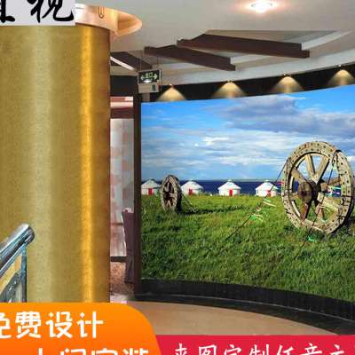 蒙古风格牧民生活壁画草原蒙古包勒勒车轮苏鲁锭墙纸饭店装饰壁纸