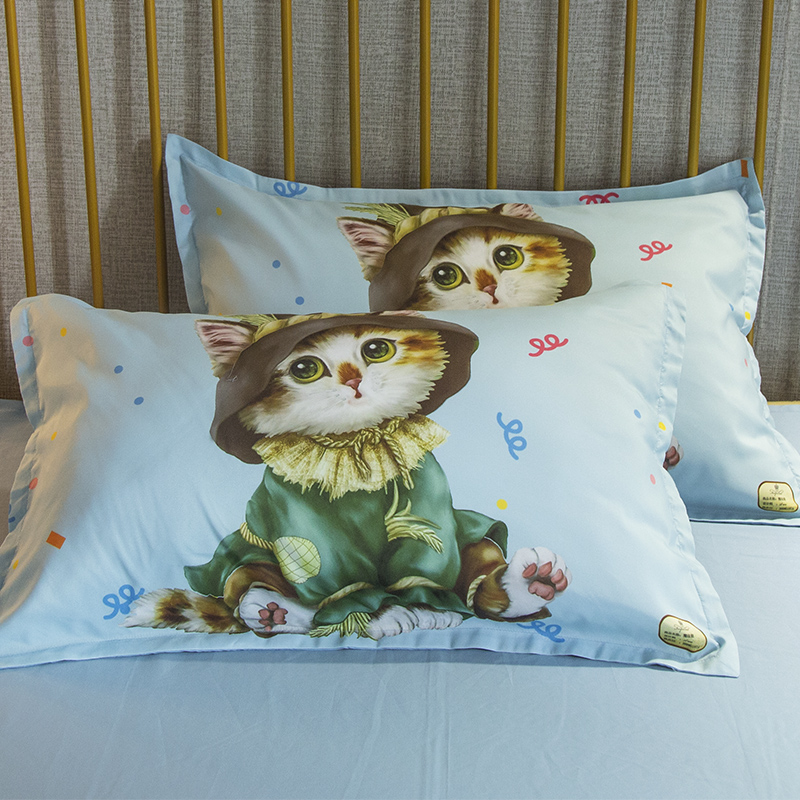卡通萌宠网红猫咪印花单人枕套一个床上用品学生宿舍标准枕头罩子