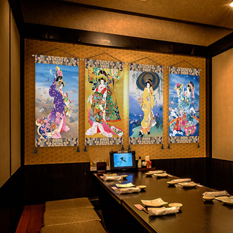 定做和风和服仕女图布艺挂画日本民宿餐厅墙面装饰画遮隐私挂布画
