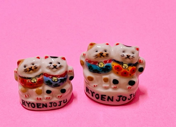 日本本土代购手作家微缩手绘陶瓷娃娃复古招财猫日式和服玩具摆件