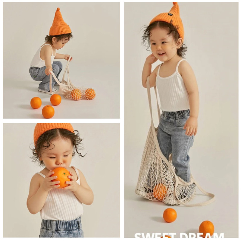 新款儿童简约写真摄影道具仿真橙子小清新拍照创意编织网兜购物袋