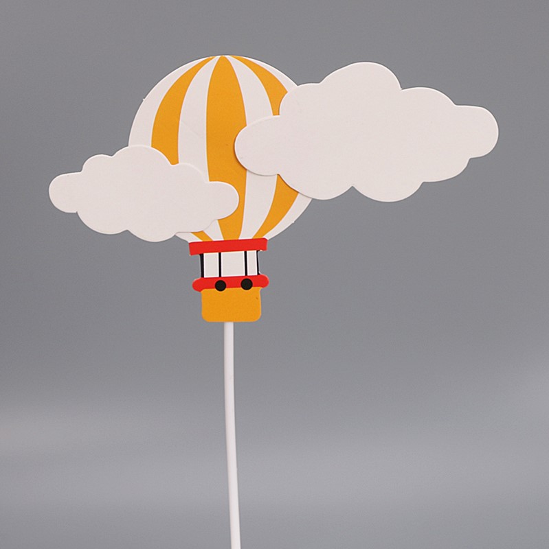 10套黄色热气球白云火箭直升飞机男孩卡通生日蛋糕装饰插件插牌