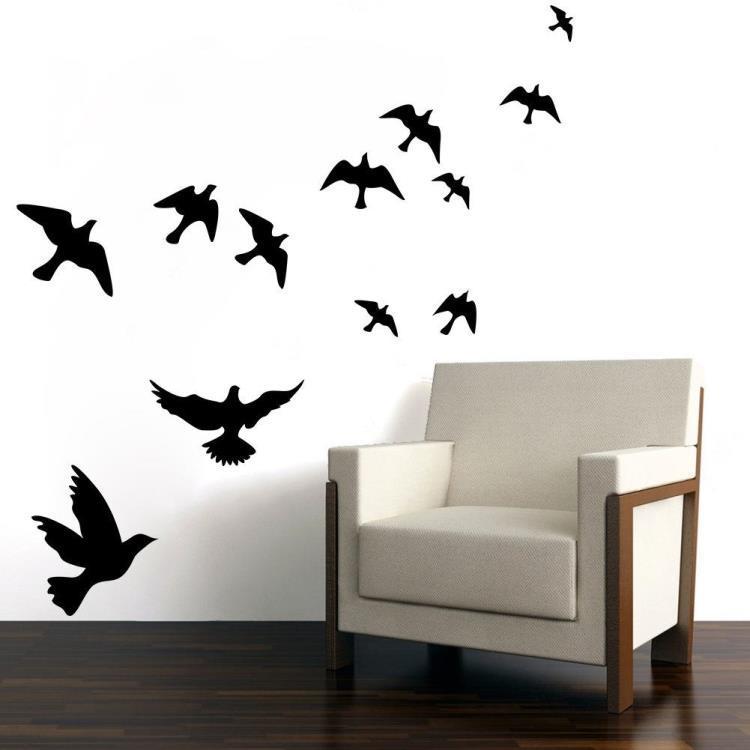 简约黑色精雕飞翔的小鸟剪影可移除pvc墙贴墙纸贴画