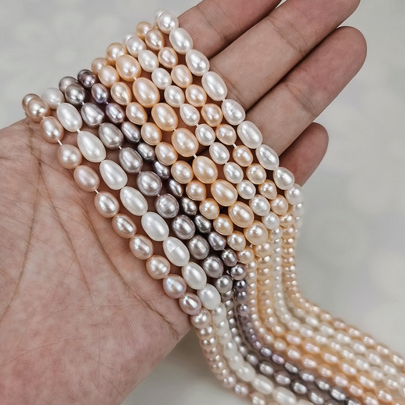 AAA级天然淡水真珍珠米形散珠DIY手工手链项链配件强光微瑕米珠