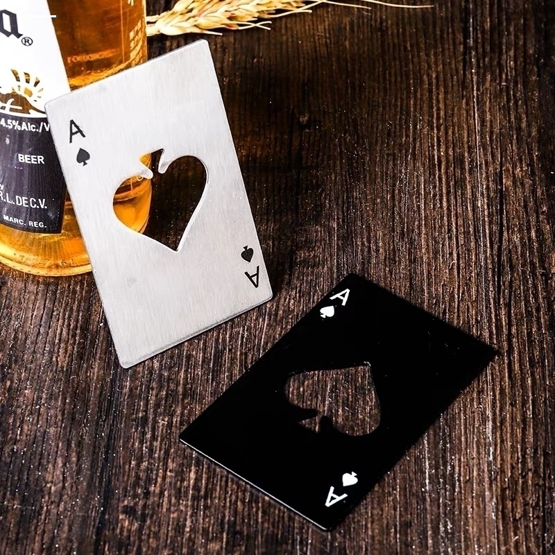 创意黑桃A卡片开瓶器扑克牌形刻字不锈钢启瓶器啤酒起子定制logo