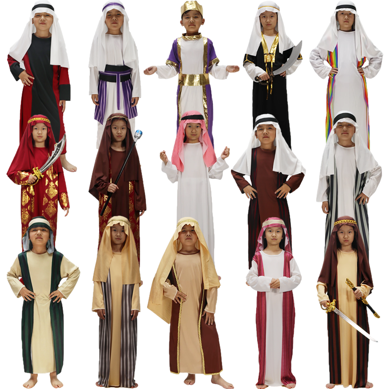 儿童节运动会中东迪拜阿拉伯王子走秀衣服 男女COS卡塔尔长袍装扮