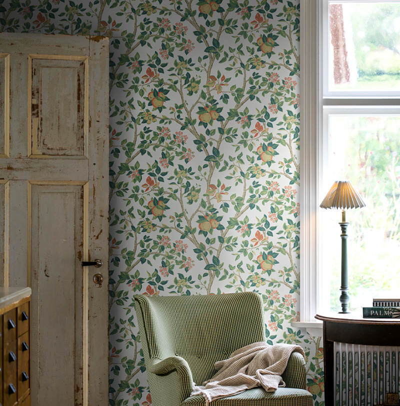 瑞典原装进口墙纸美式 英式 苹果树图案 背景墙满铺壁纸7650 7651
