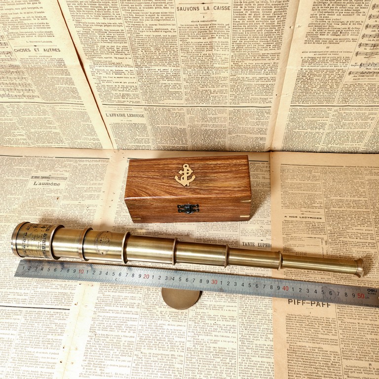 全新印度老式单筒黄铜航海望远镜实木礼盒怀旧复古情人节礼品男友