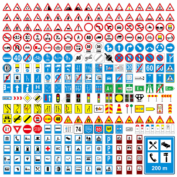 道路交通标识 安全行驶警告警示路牌施工图标 AI格式矢量设计素材