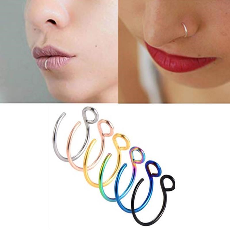 1Pcs Stainless Steel Fake Nose Ring Cheater Lip clip Hoop Pi