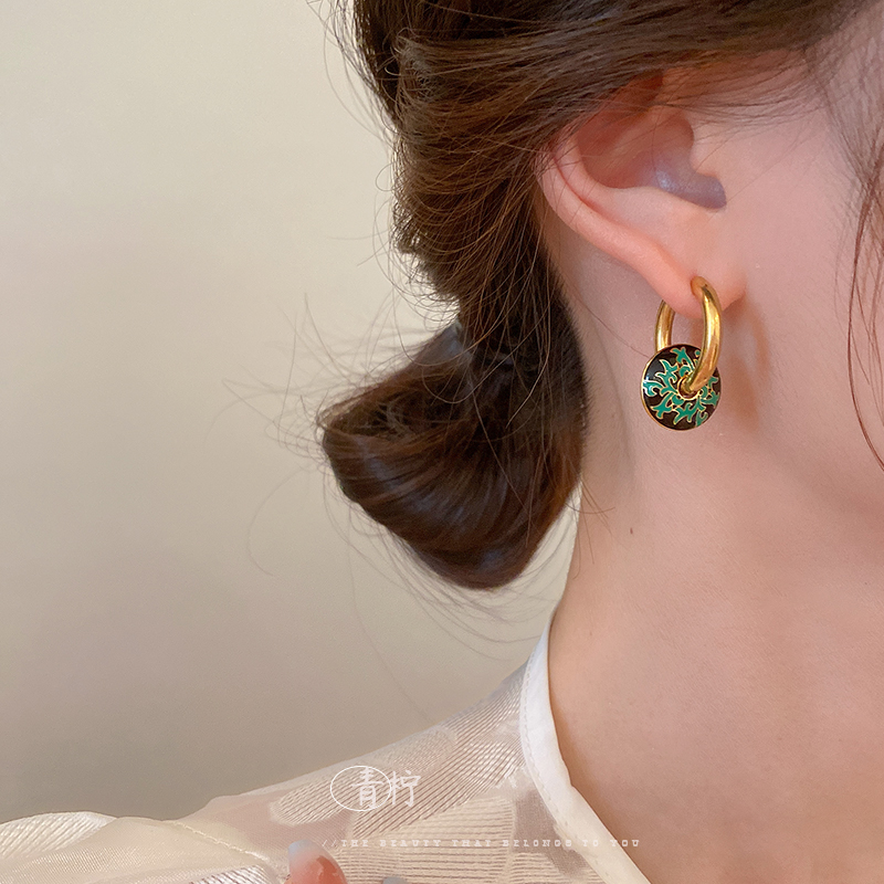 钛钢花纹圆圈耳扣女高级感适合夏天的耳环小众独特民族风耳饰配饰