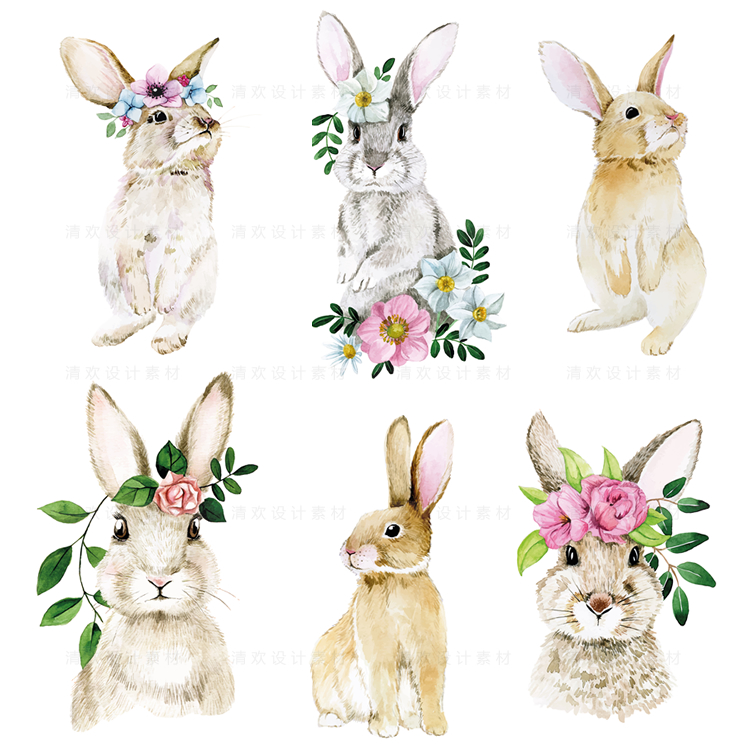 1173手绘卡通水彩小兔子头像可爱动物插画生日海报矢量AI设计素材