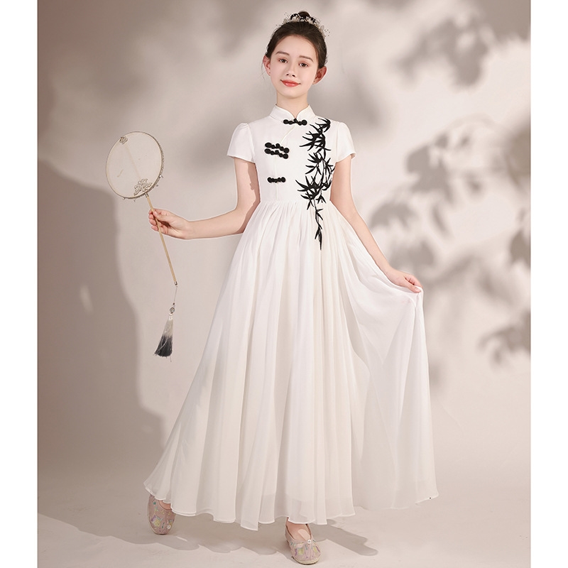 2023新款儿童礼服高端女童弹古筝演出服中国风主持人合唱表演服装