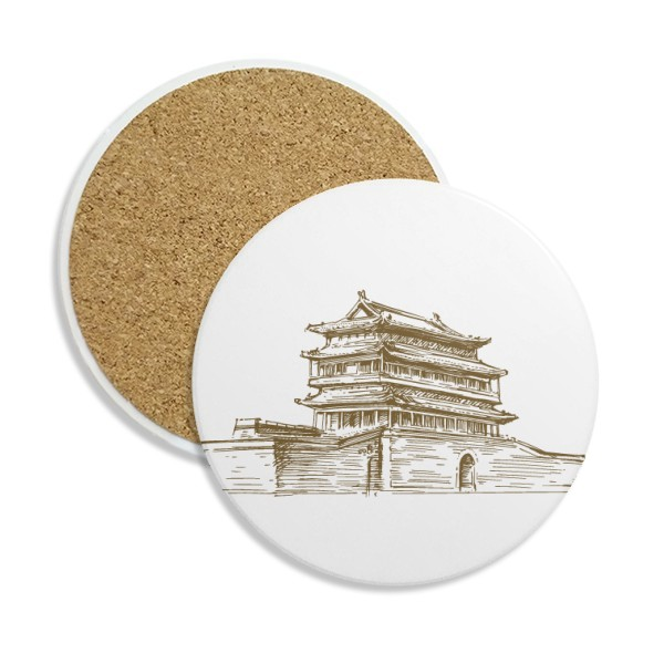 中国宫殿国家地标风景素描插画圆形杯垫水杯隔热垫2片装礼品礼物