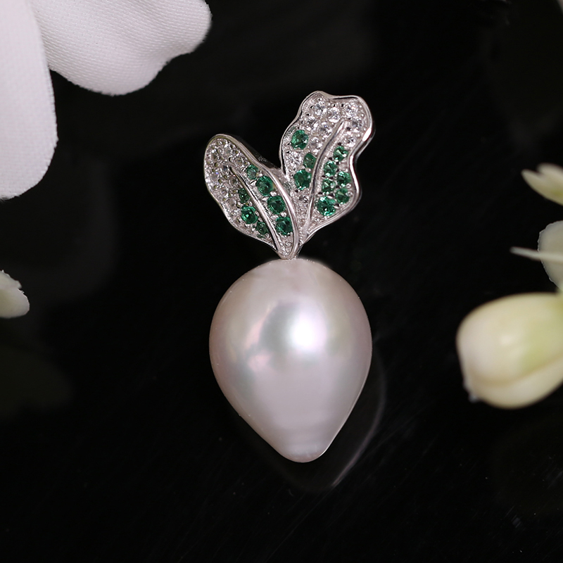 DIY珍珠配件s925纯银绿锆时尚萝卜头叶子吊坠项链坠空托配饰品