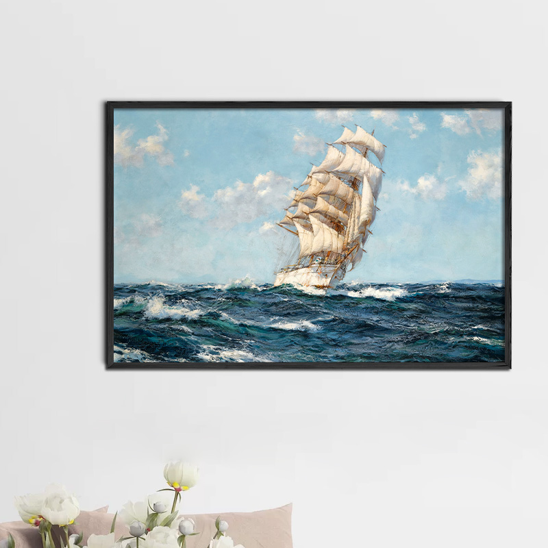 海浪中的帆船海洋厚油画布画芯喷绘无框组画欧式客厅卧室装饰画
