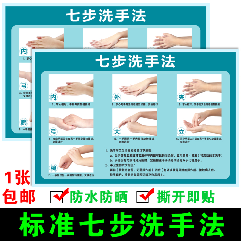 七步洗手法墙贴步骤图贴纸幼儿园医院标准7步法六步洗手法示意图
