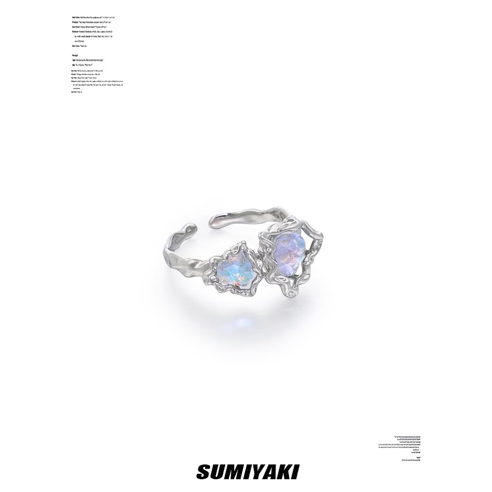 SUMIYAKI原创蓝色清透液态爱心开口戒指女可调节小众个性时尚指环