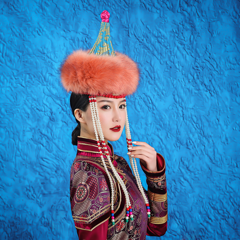 高端风雪款女士蒙古族帽子部落贵族民族舞蹈演出服饰帽子私人定制