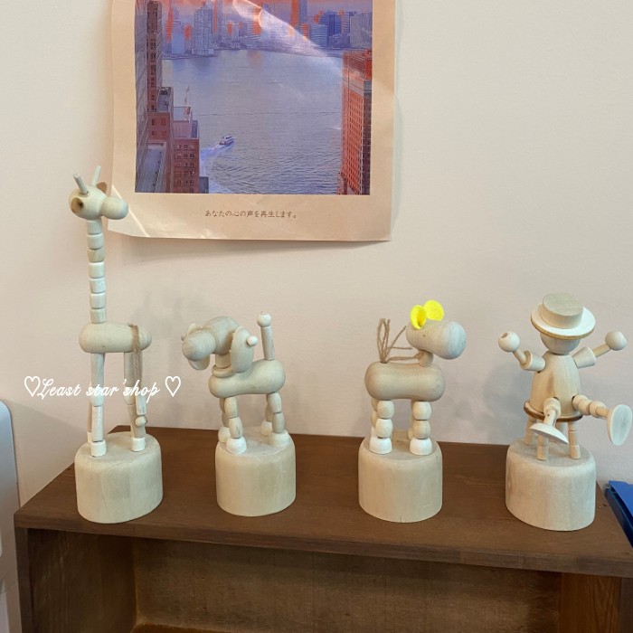 ins北欧创意动物长颈鹿木头小摆件桌面可爱房间装饰复古玩具礼物