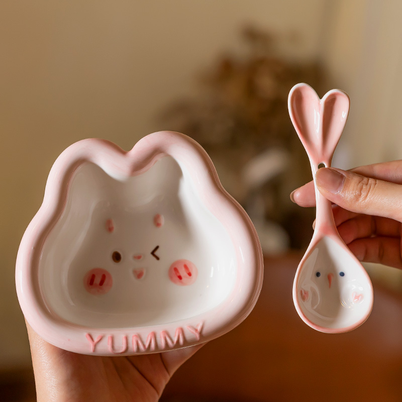 卡通可爱兔子陶瓷釉下彩餐具儿童宝宝米饭碗女家用特别好看的小碗