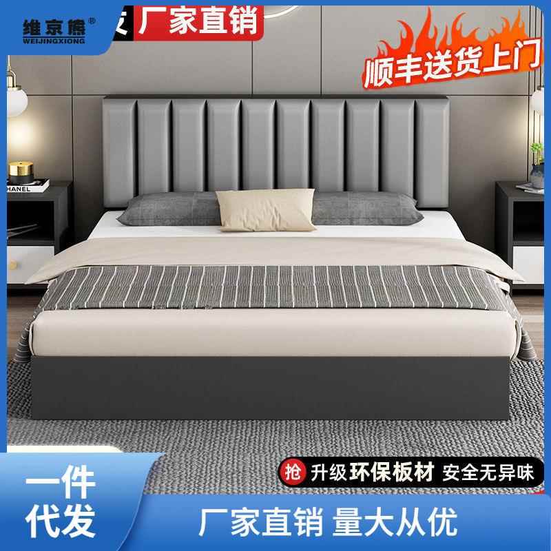 实木床单人双人床1.82米板式床1.5米家用单人床1.2榻榻米出租亮
