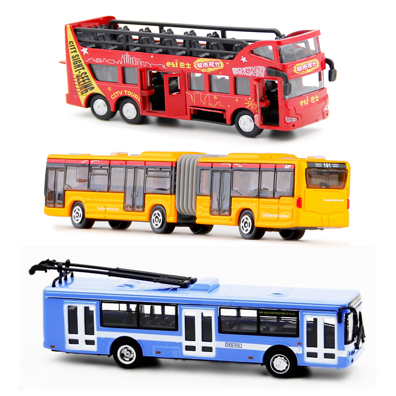 迷你小号合金加长双节公交车火车敞篷旅游巴士小汽车模型儿童玩具