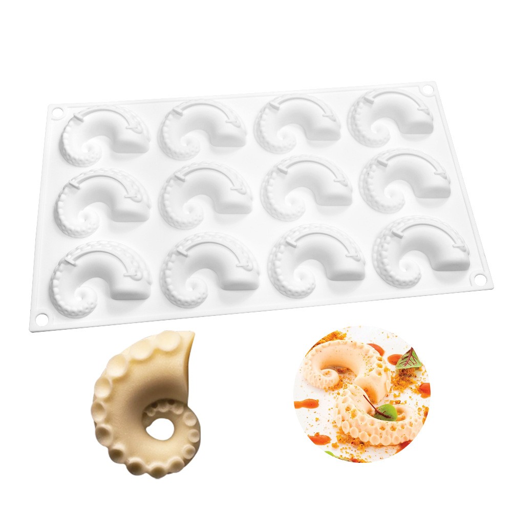 12连鱿鱼须蛋糕模具DIY创意章鱼足分子料理摆盘装饰硅胶烘焙磨具
